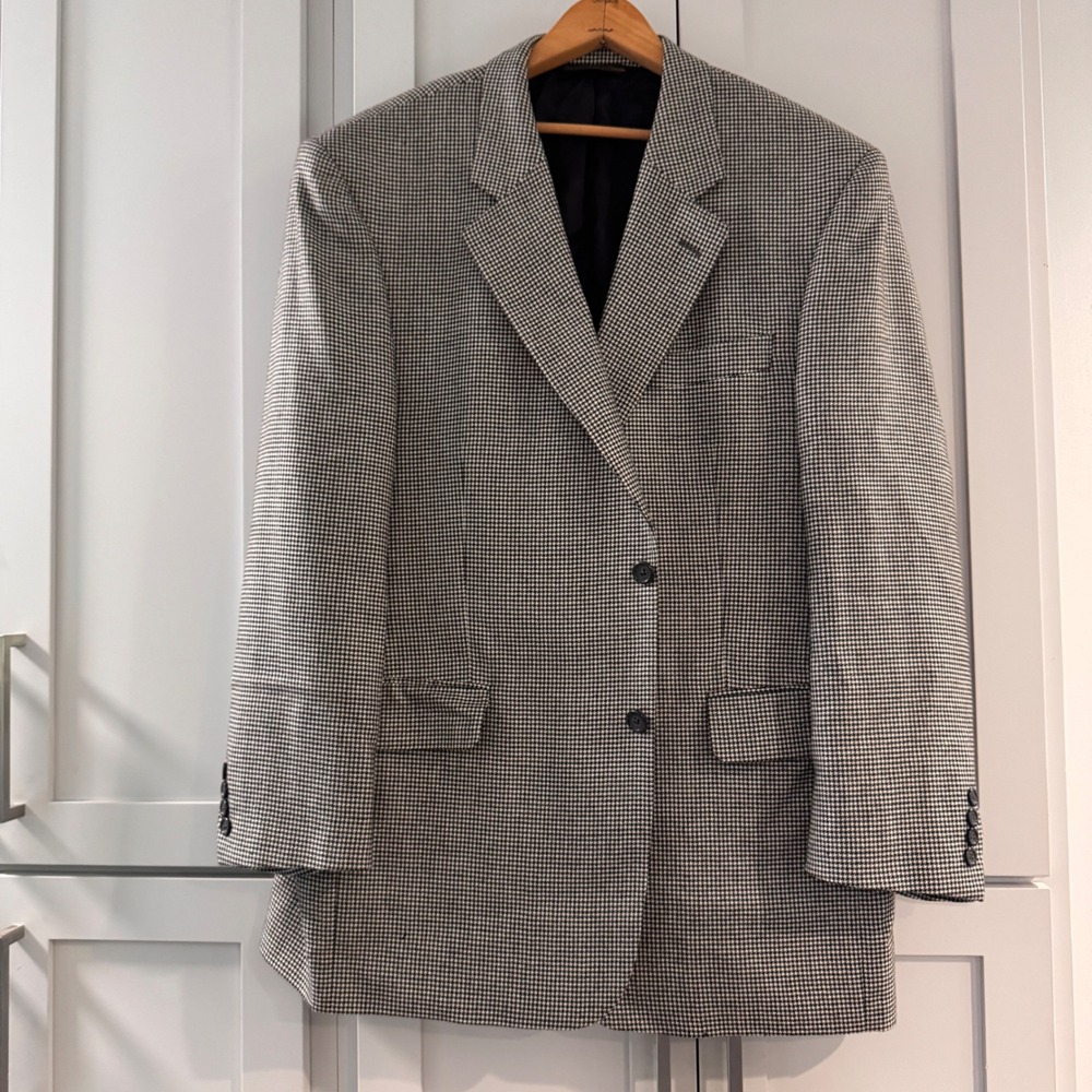 Jack Victor Loro Piana 100% Cashmere Houndstooth Blazer Mens 44R Black White